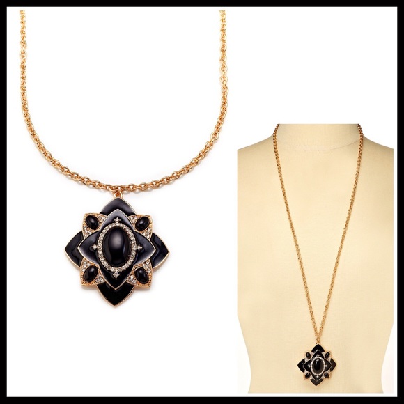 LONG PAVE CRYSTAL BLACK STONE STATEMENT NECKLACE A2C - Picture 5 of 8